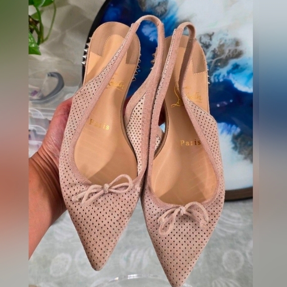 Christian Louboutin Shoes - Christian Louboutin HALL SLING Spike Studded Heel Suede Flat Sandals Shoes